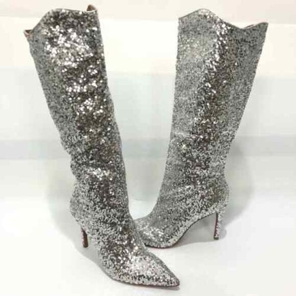 Free People Vicenza After Midnight Silver Knee High Heel Boots Size US 11 - Picture 4 of 8